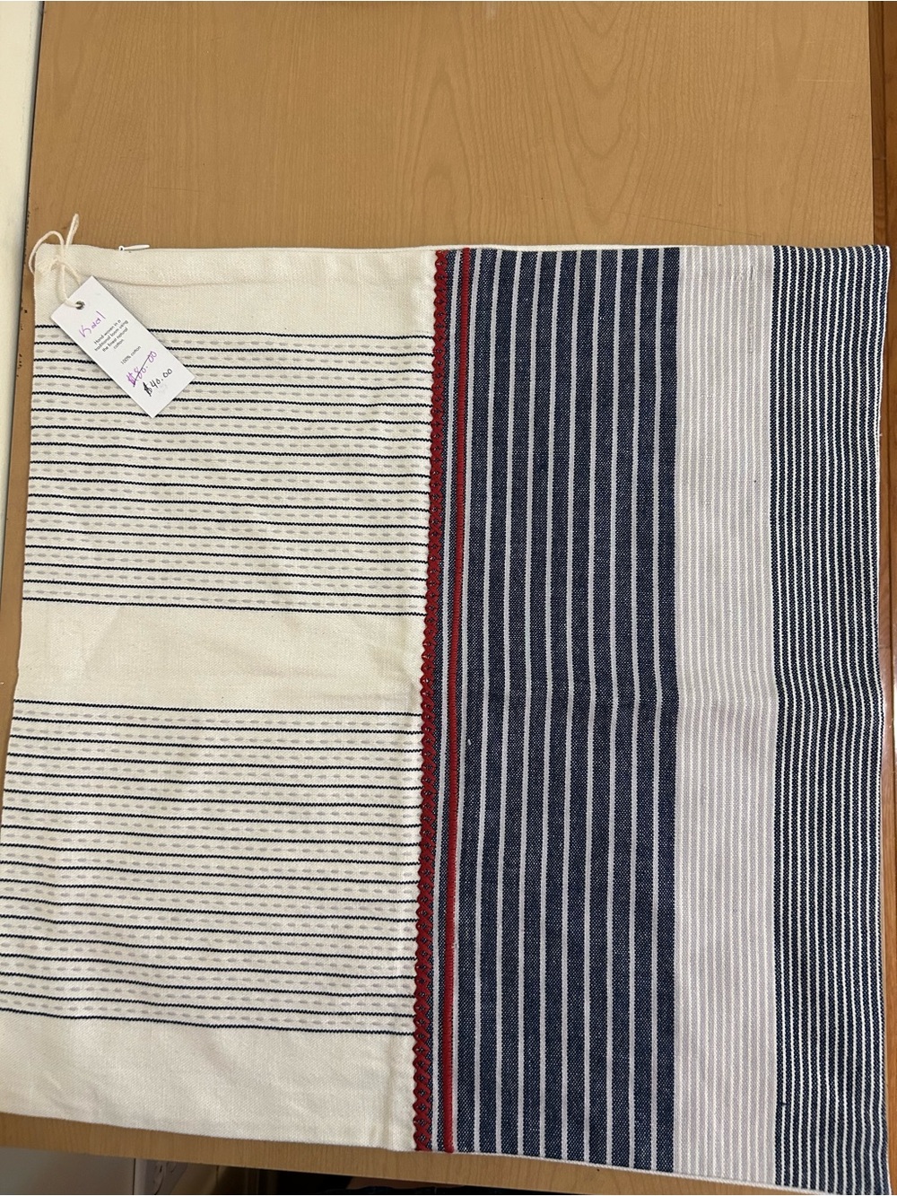 Striped Navy, White & Red Accent Pillow Cover - Classic Nautical Style